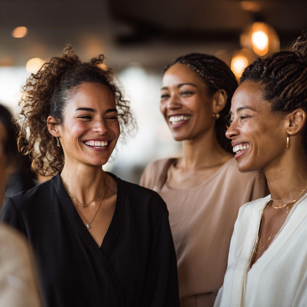 Diverse professional women laughing together in a conference room